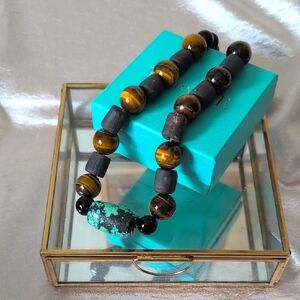 Elegant Turquoise and Tiger Eye Beaded Necklace